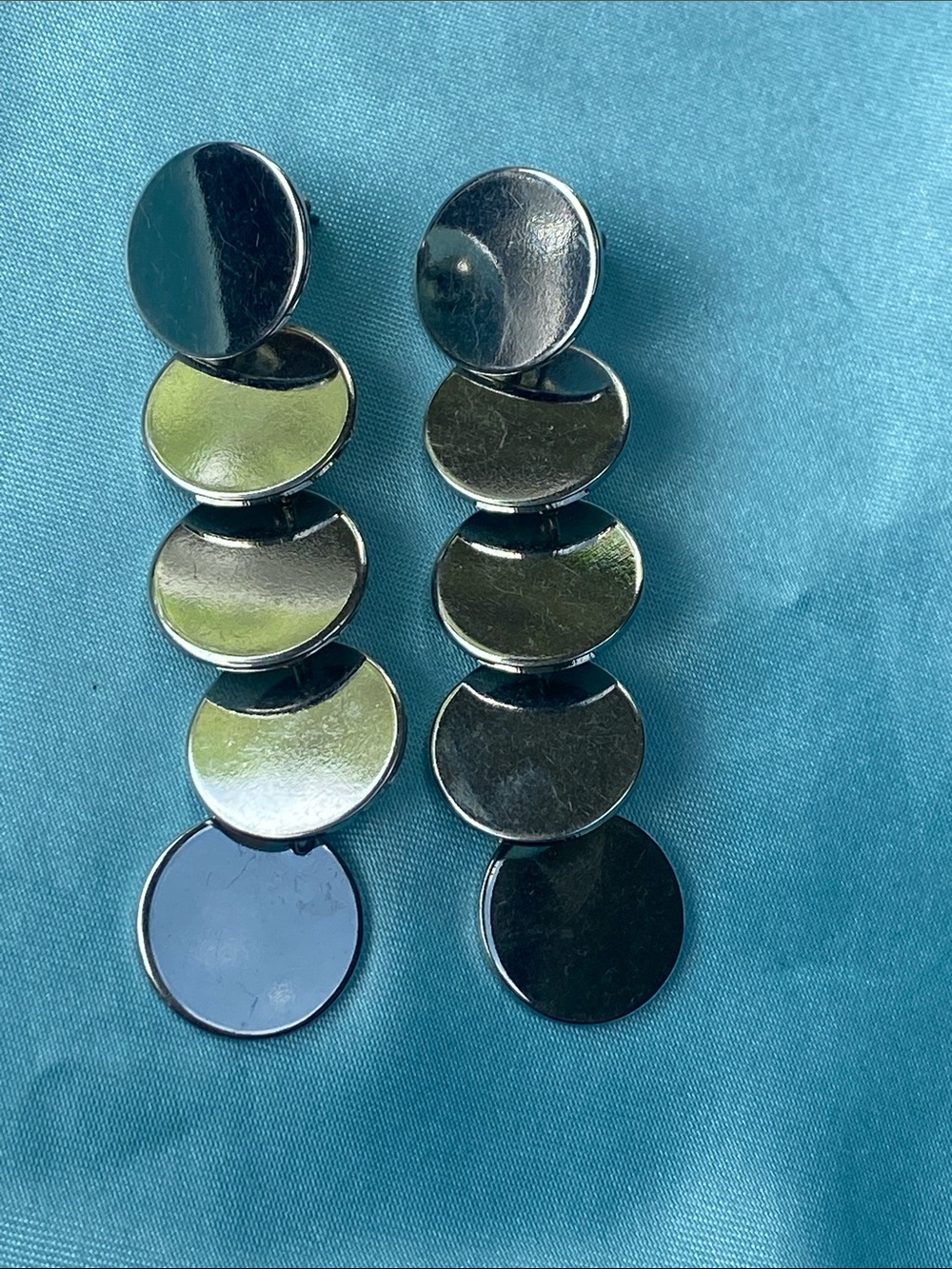 Silver Tone Disc Dangle Drop Earrings